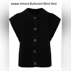 NWT Soeur Black Ribbed Button-Front Wool Vest